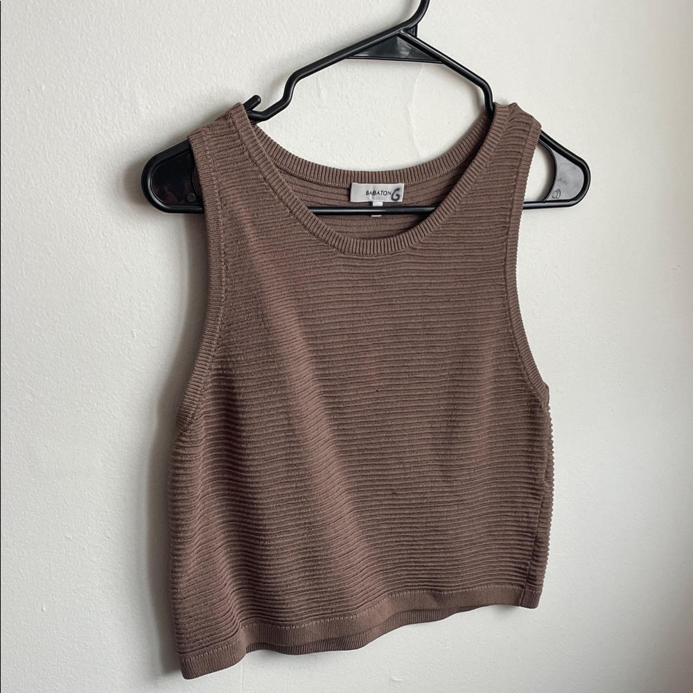Aritzia Babaton Chocolate Ribbed Crop Top